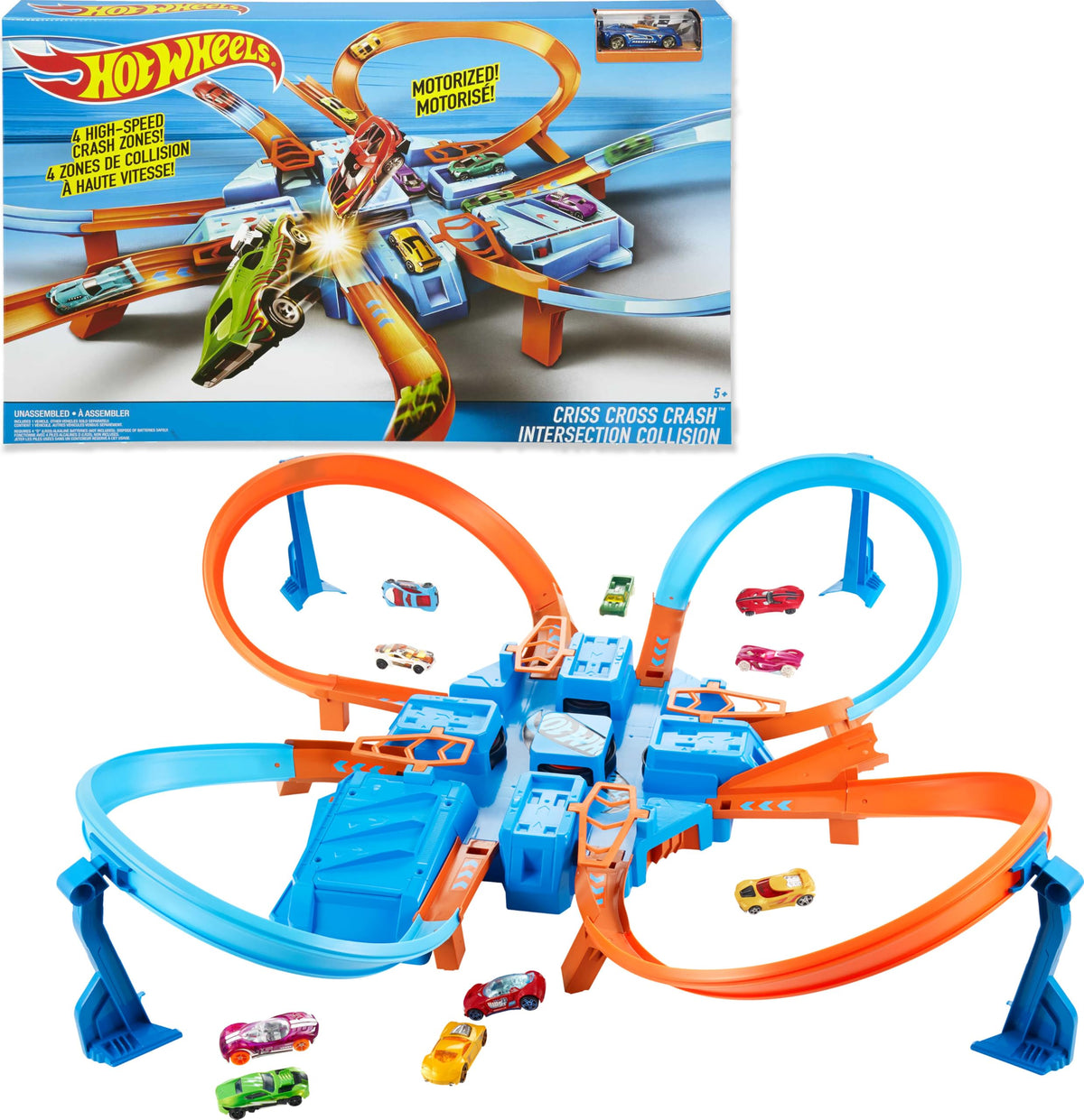 Hot Wheels front packaging showing set contents and included car, showcases value