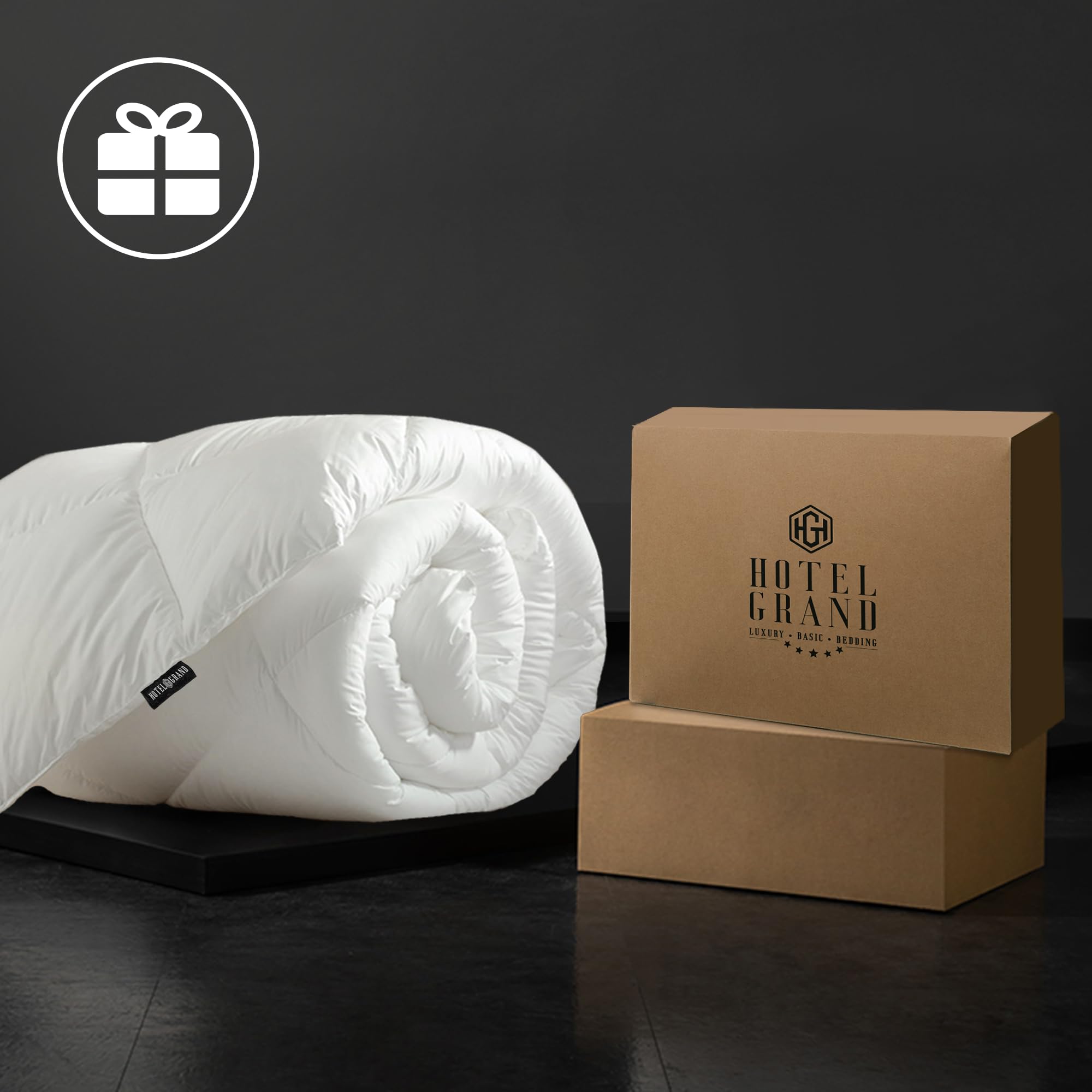 Hotel Grand comforter next to ruler and pillow for scale showing true Full/Queen sizing