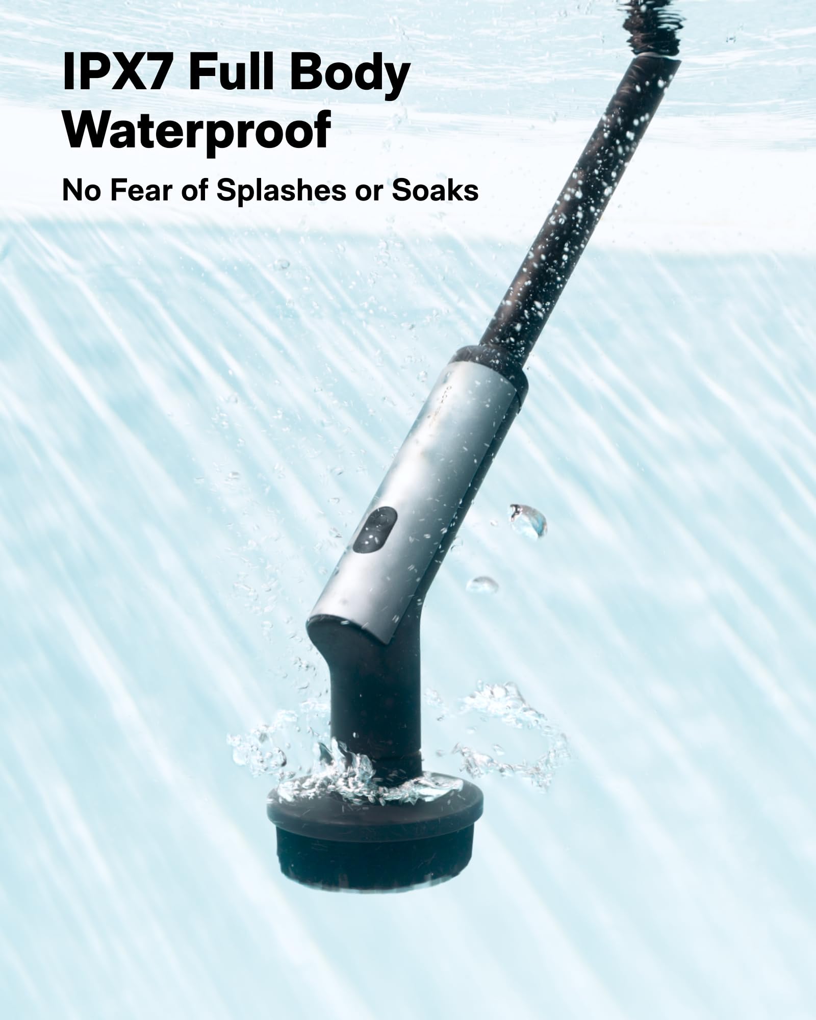 HOTO Swift being used in a shower showing efficient splash-resistant cleaning