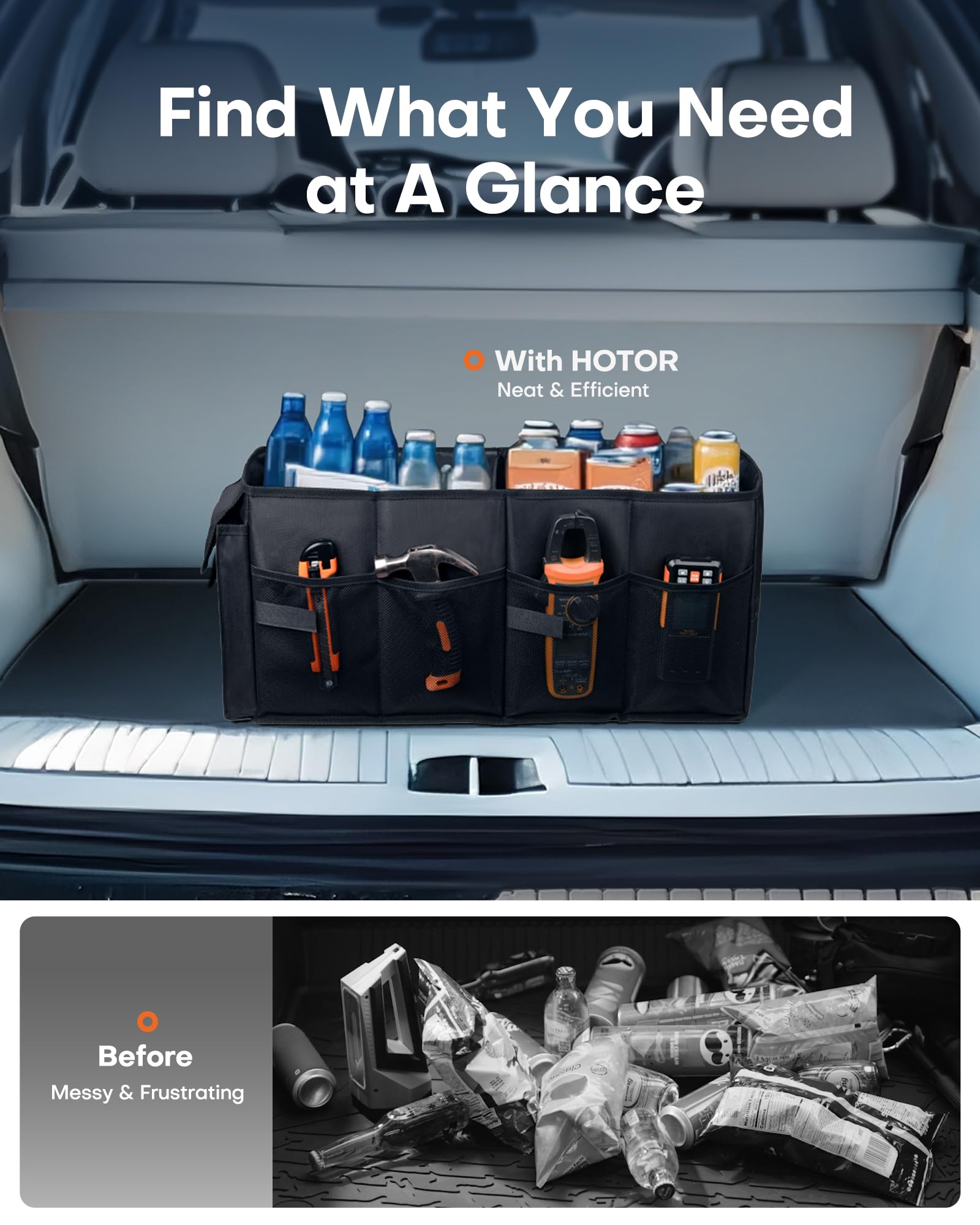 HOTOR installed in SUV trunk showing tidy cargo and stability