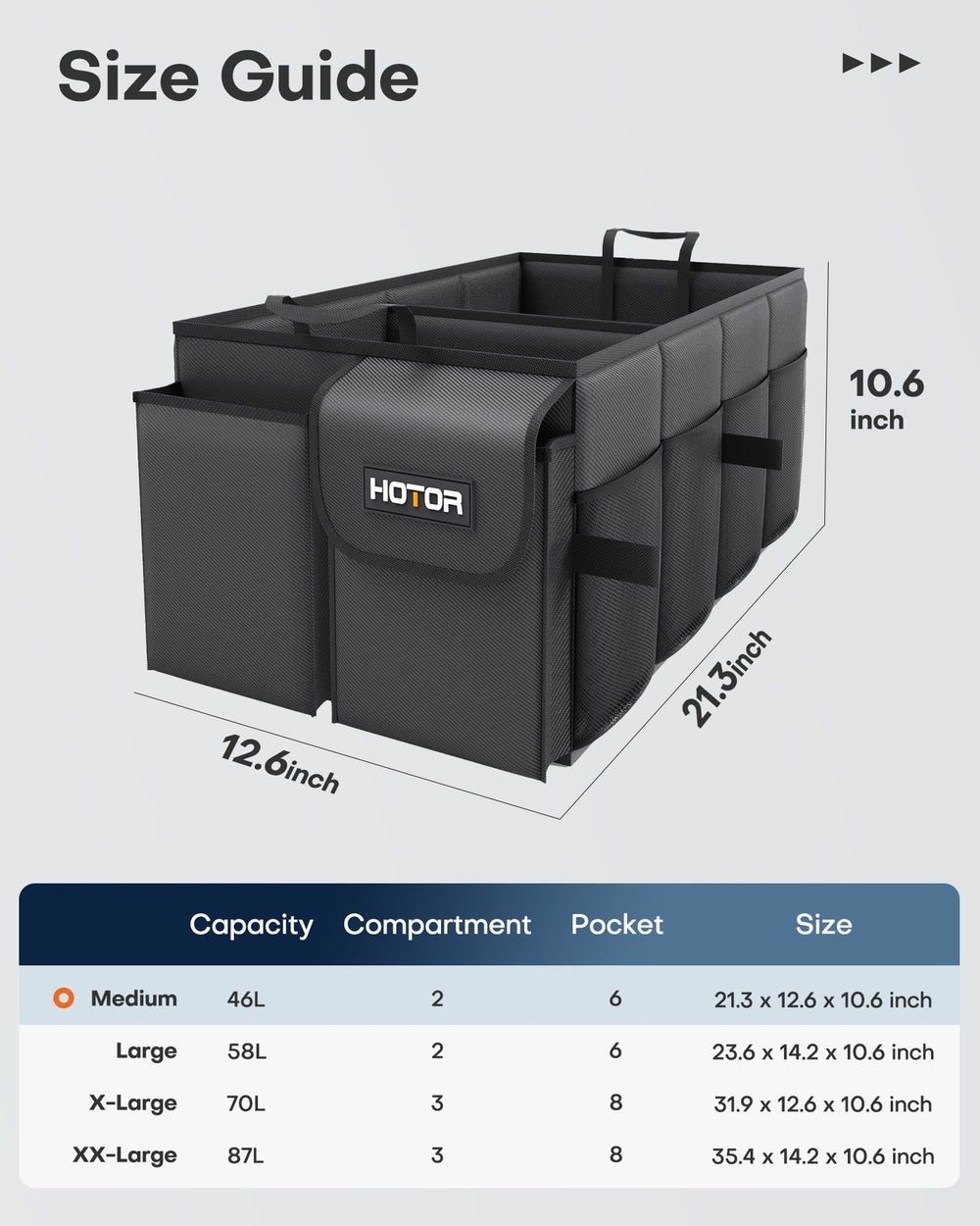 HOTOR close-up of mesh pocket showing quick-visibility and easy access