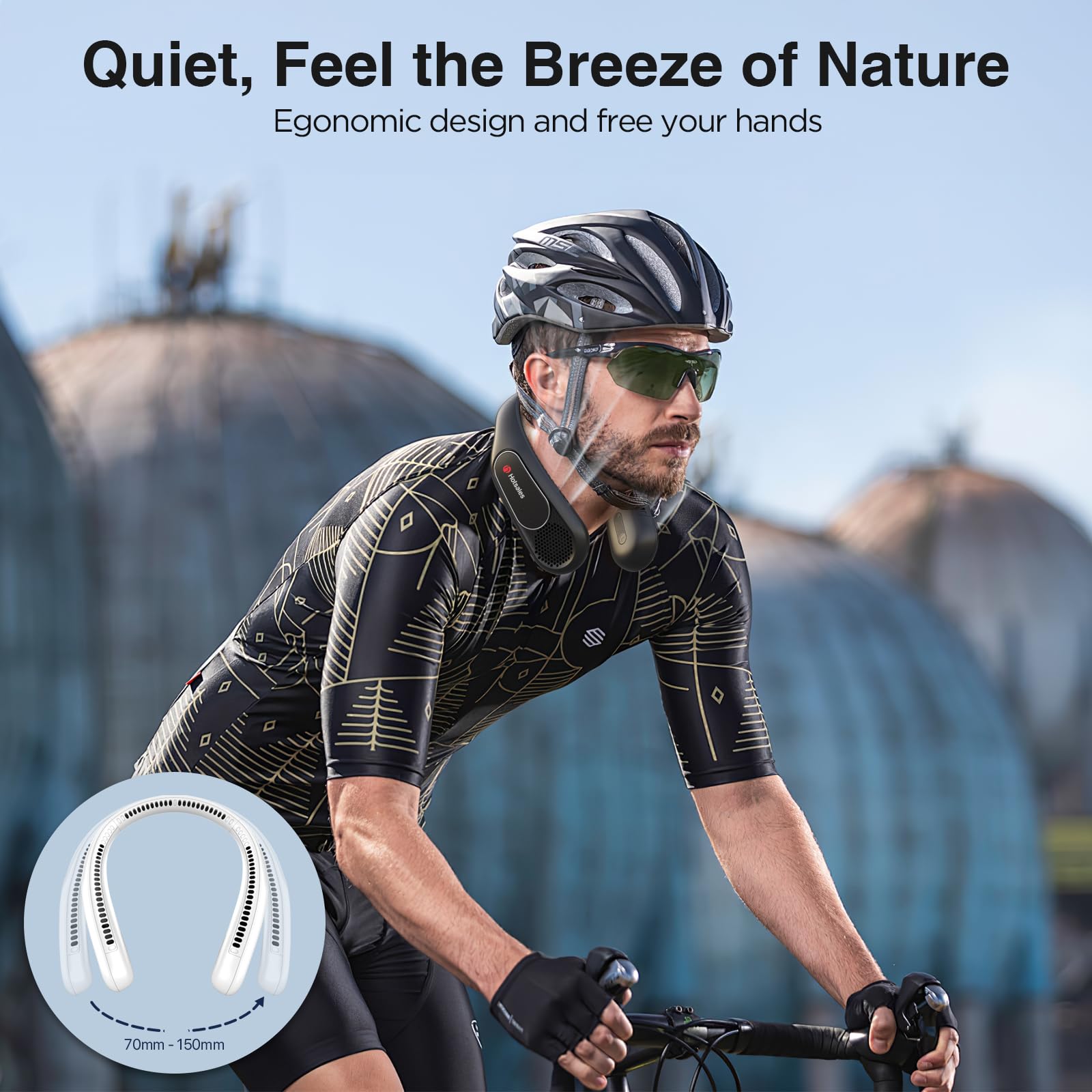 Hotsales neck fan in outdoor lifestyle scene providing cooling during activities