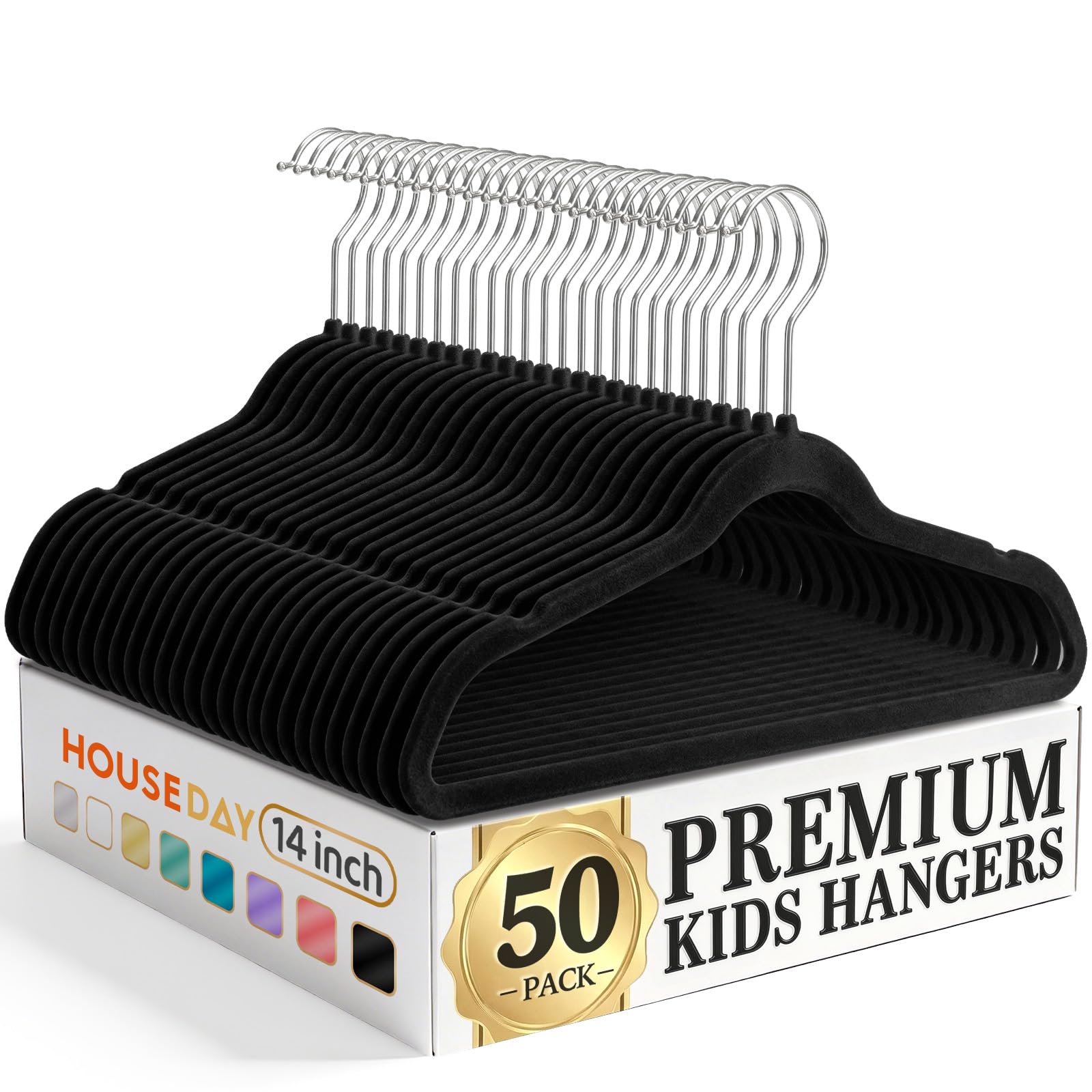 HOUSE DAY front view of 50-pack black hangers, quick closet refresh benefit
