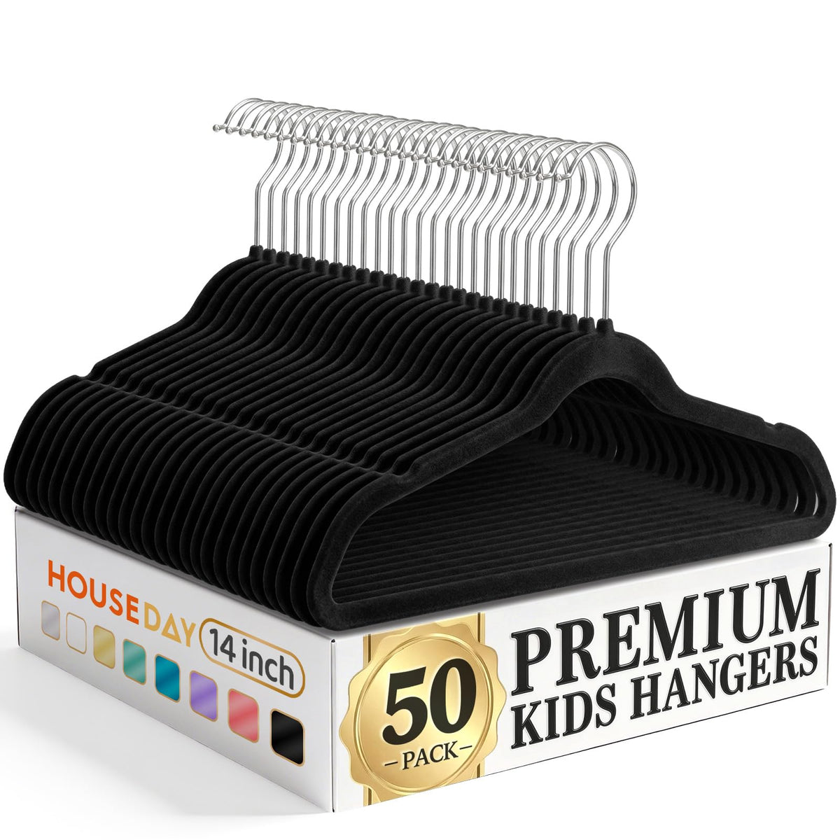 HOUSE DAY front view of 50-pack black hangers, quick closet refresh benefit