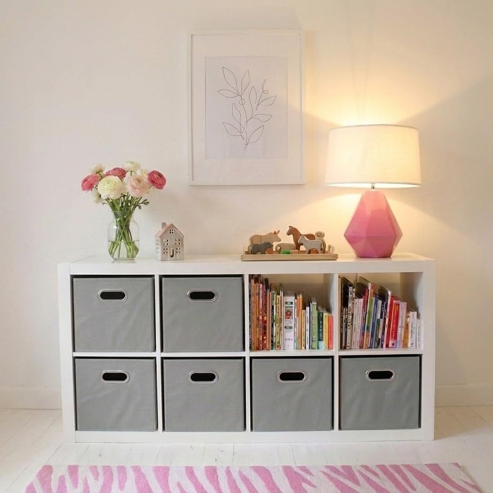 Household Essentials folded flat bin demonstrating compact storage to save space