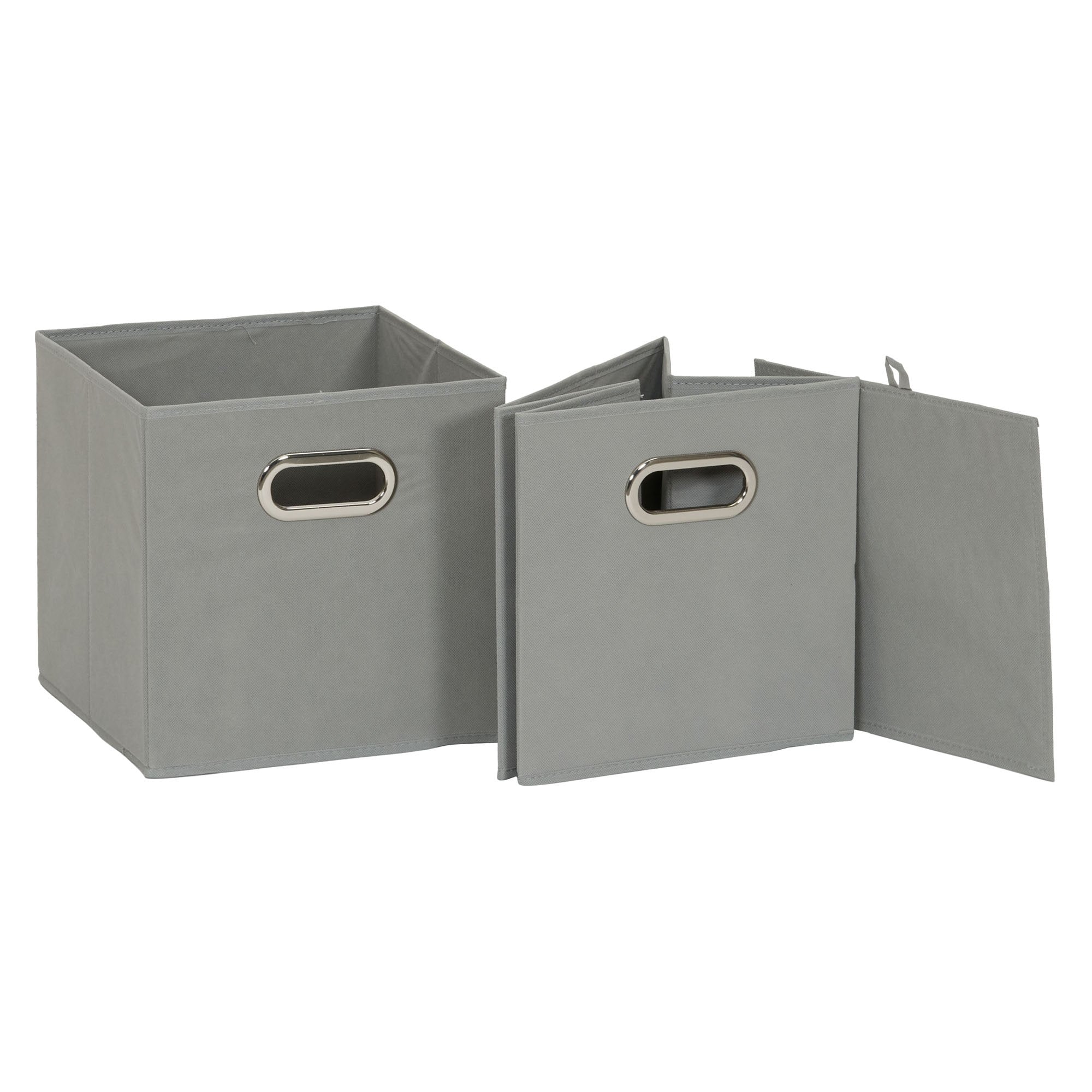 Household Essentials bins in cubby shelving showing organized books and accessories neatly