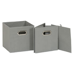 Household Essentials bins in cubby shelving showing organized books and accessories neatly