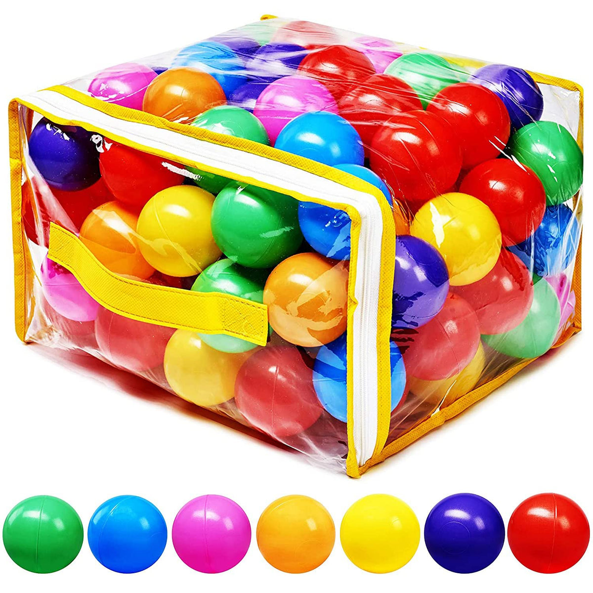 Hovenlay front packaging bag showing 50 colorful balls and storage solution benefit