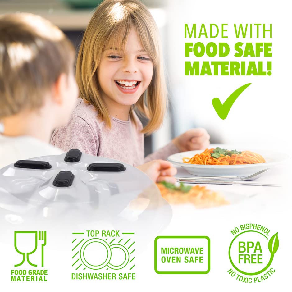 HOVER COVER beside a dinner plate showing 12x11 size and fit benefit