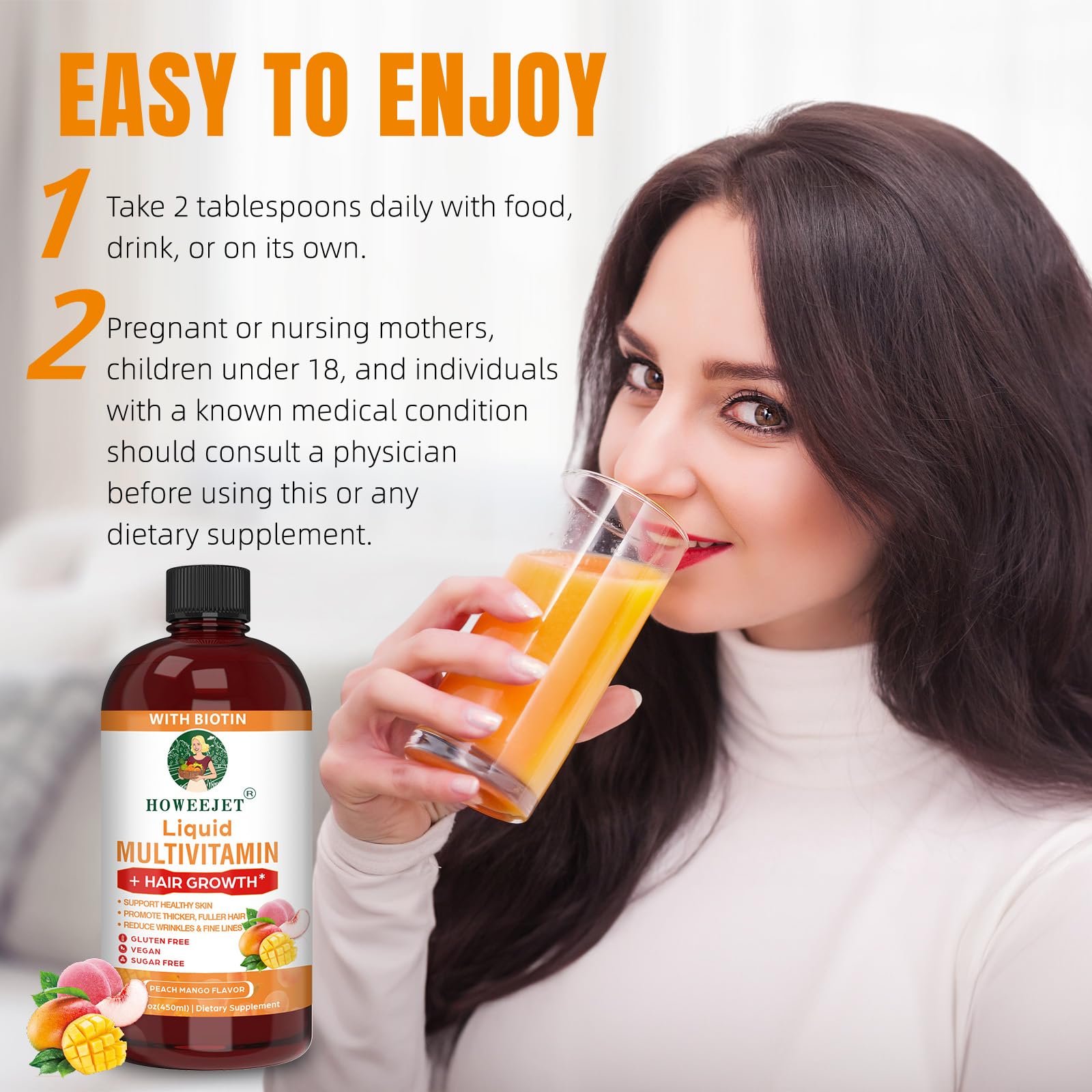 HOWEEJET bottle with ingredient list showing biotin and vitamin blend benefits
