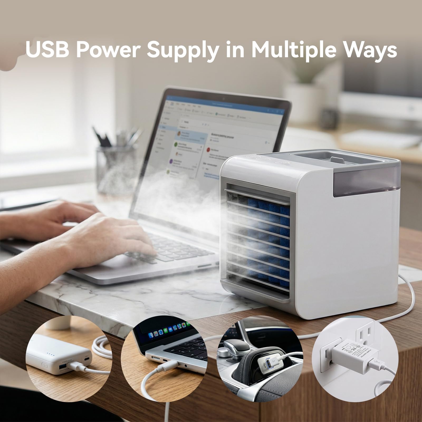 HOXILEELEO powered by a power bank showing travel-ready convenience