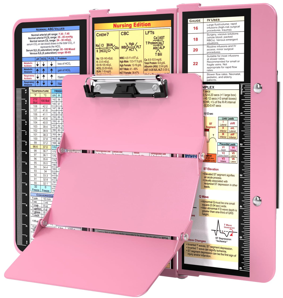 HOZOL foldable nursing clipboard front view showing full writing surface and clip for efficient charting