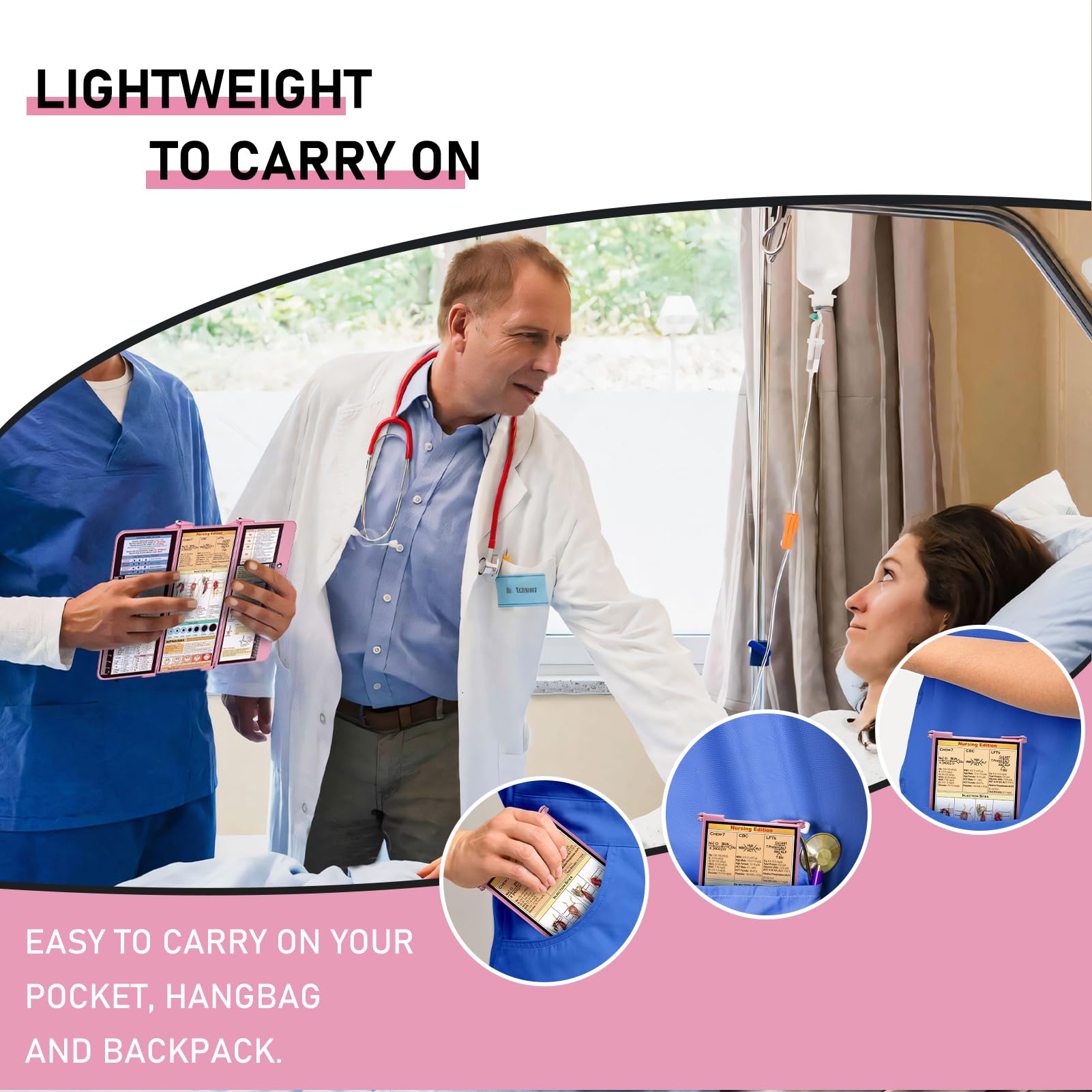 HOZOL lifestyle image nurse using clipboard at bedside for organized charting and reference