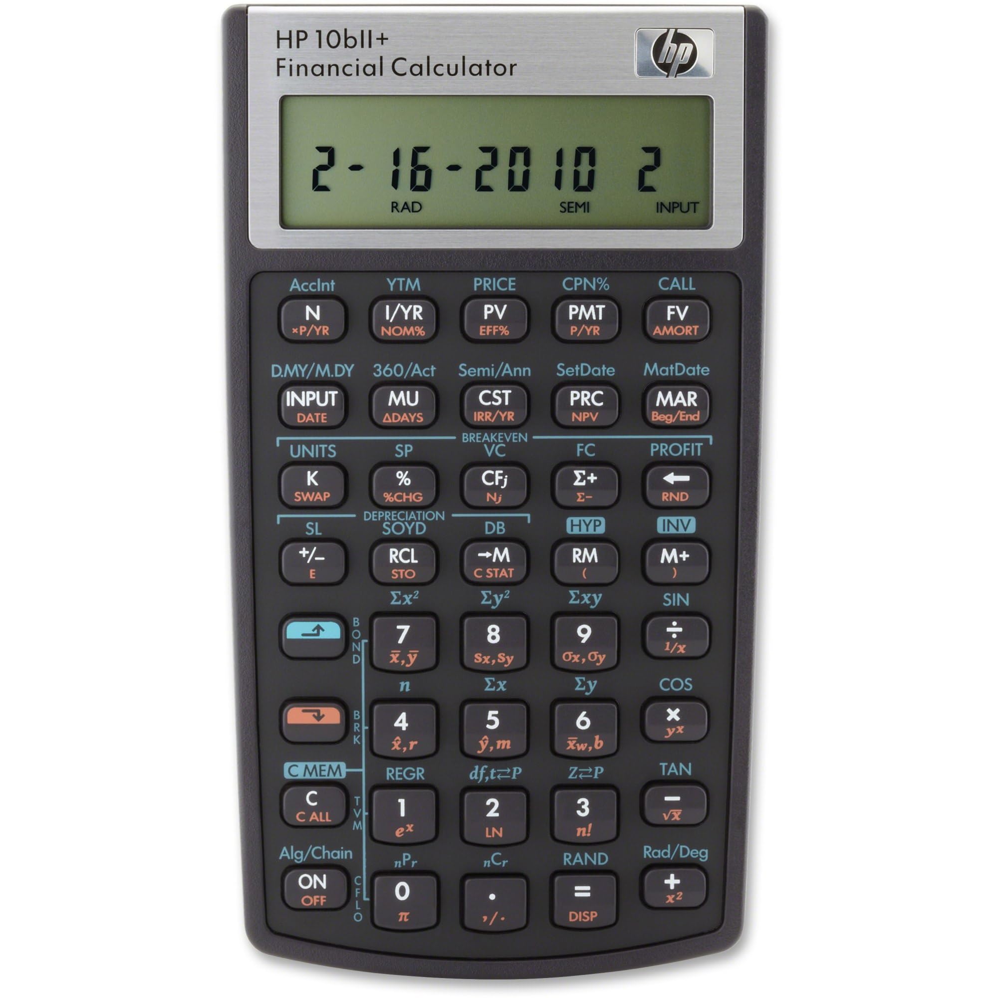 HP 10bII+ keypad detail highlighting dedicated finance keys for fast entry