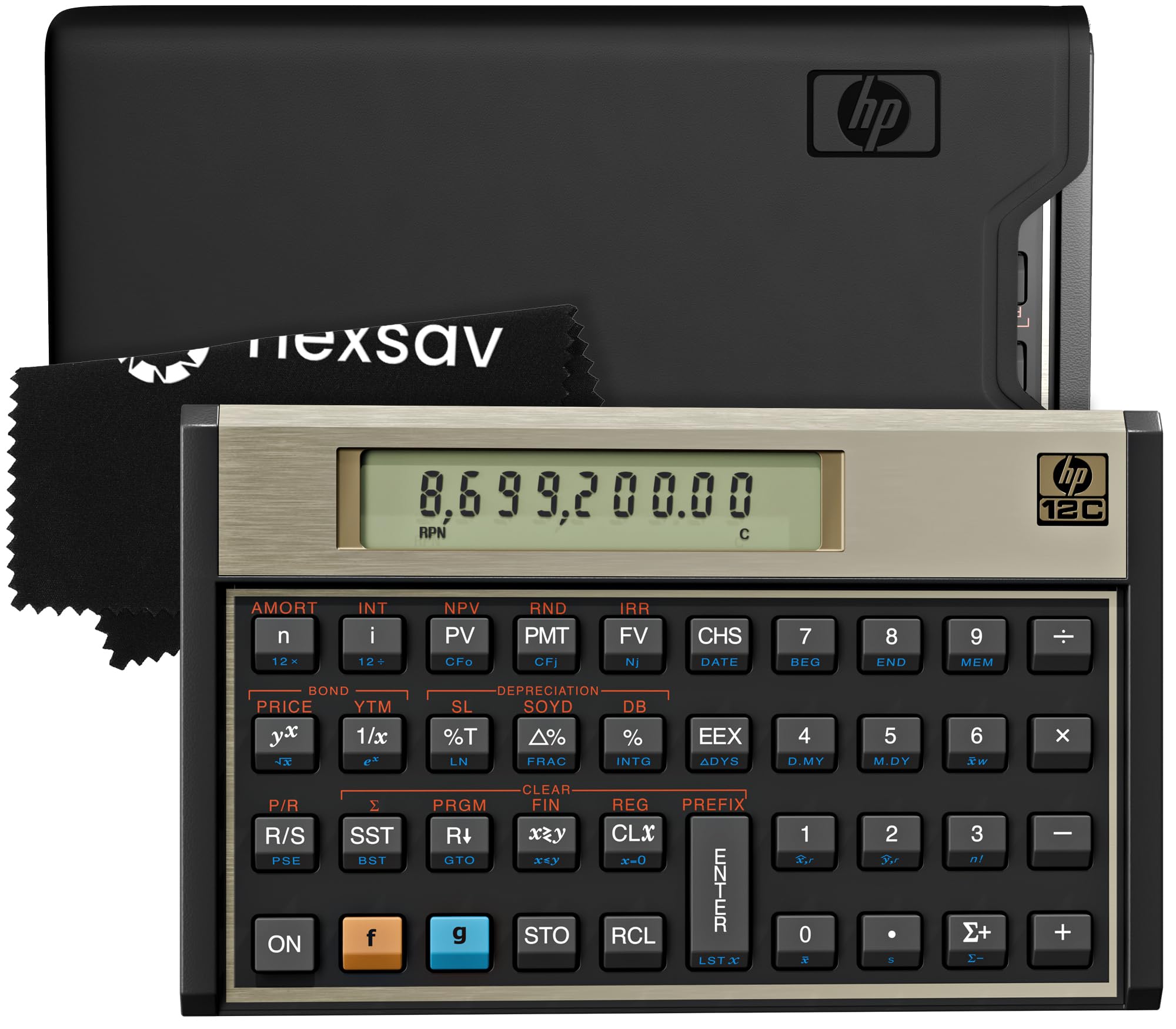 HP 12C front view showing buttons and layout for reliable finance calculations