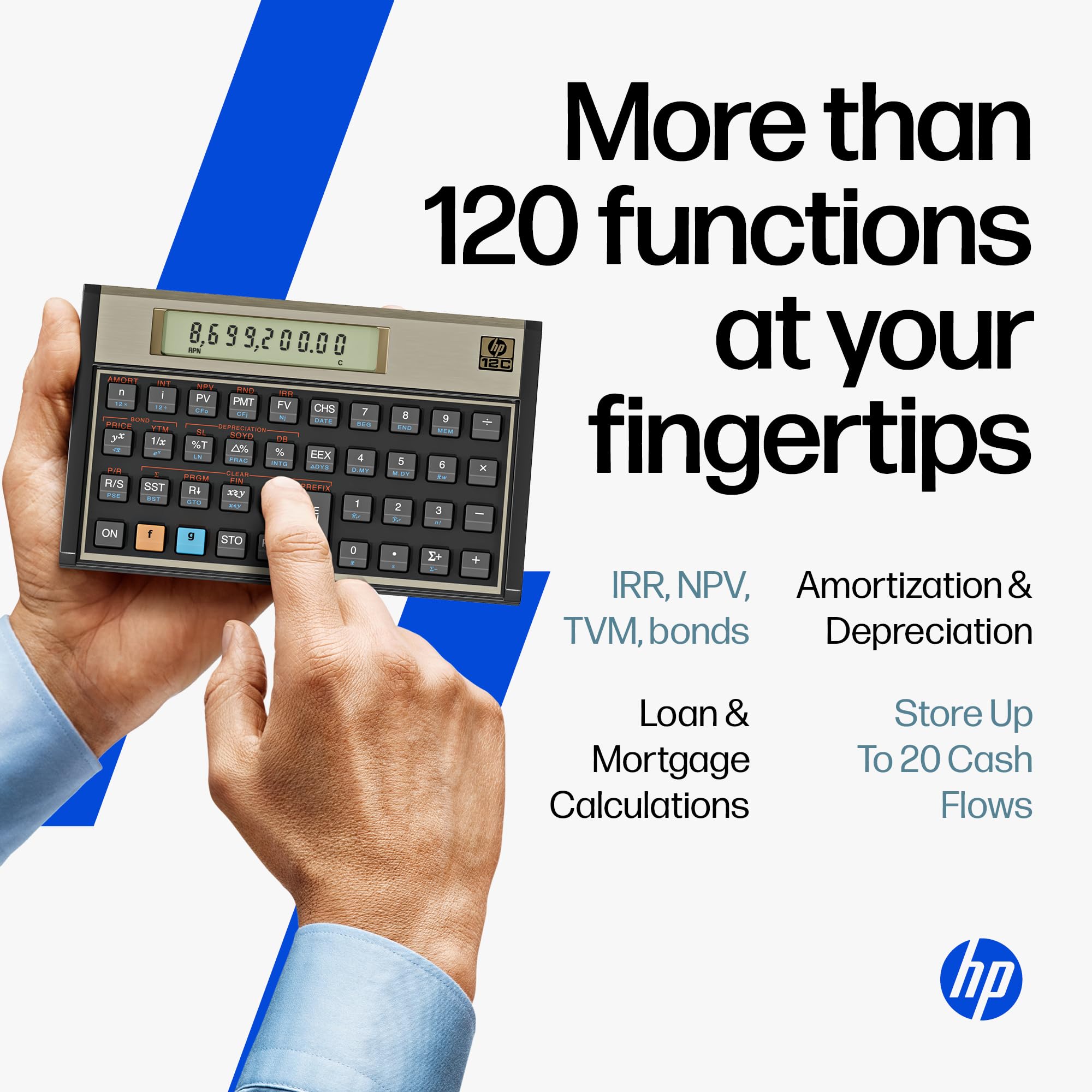 HP 12C on a work desk with documents illustrating professional use benefits
