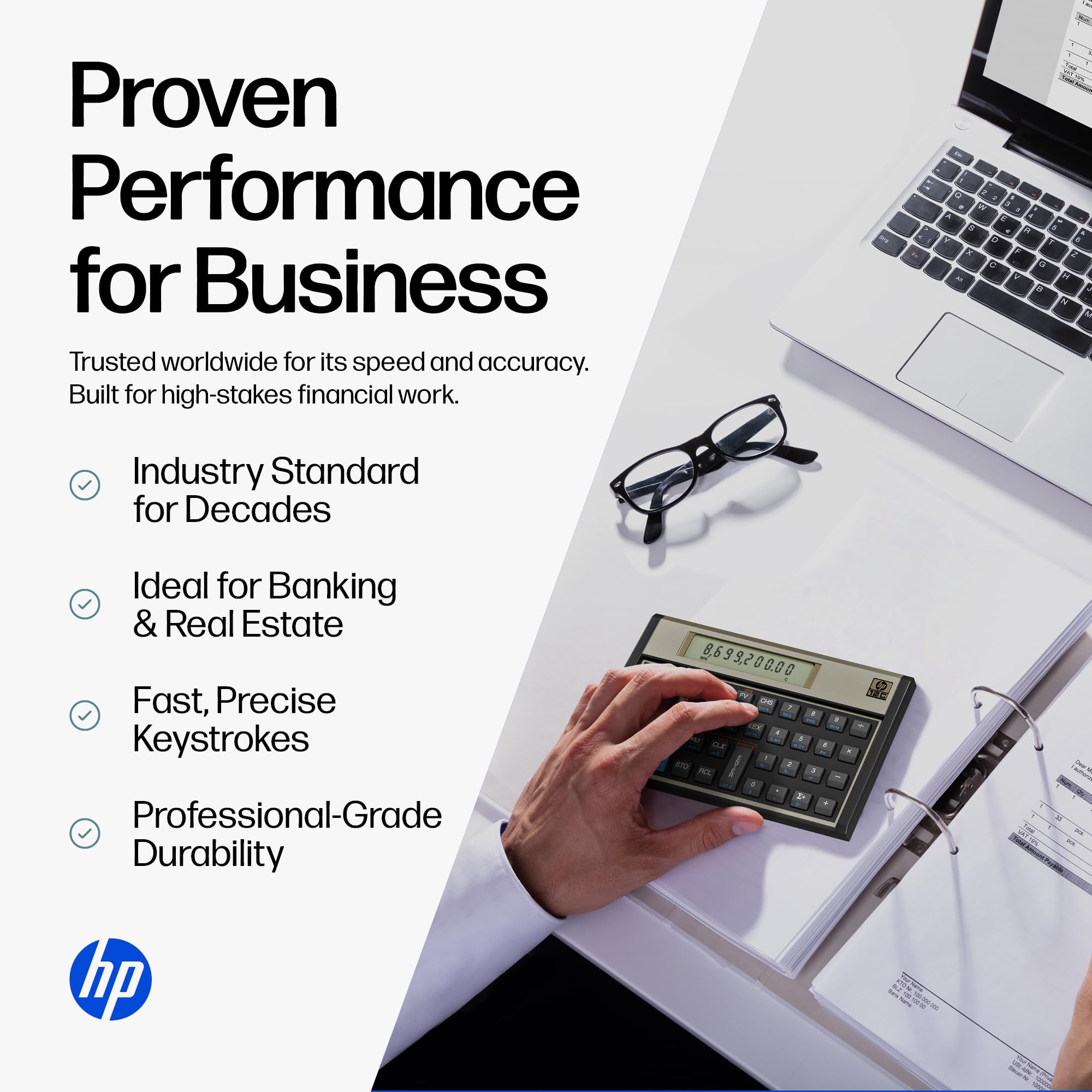 HP 12C running a programmed routine to automate repetitive finance tasks