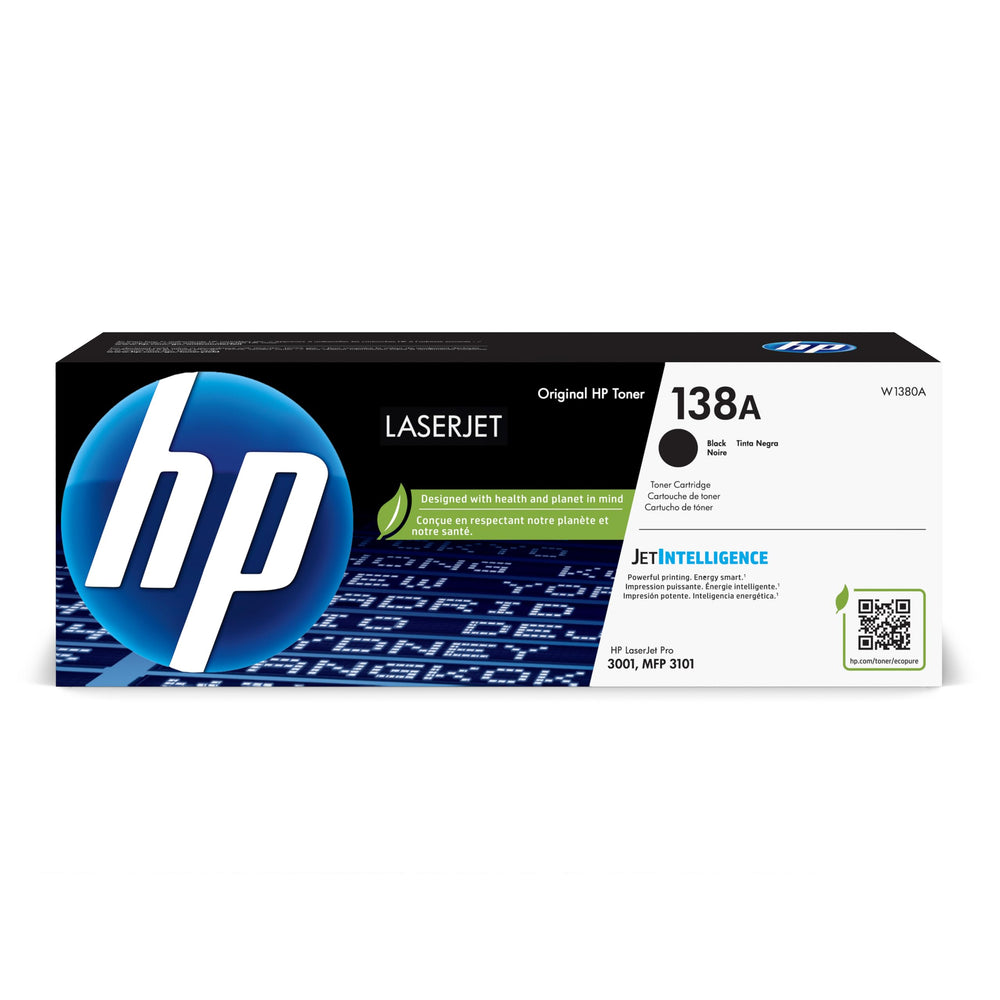 HP 138A front packaging shows model and benefits for reliable printing