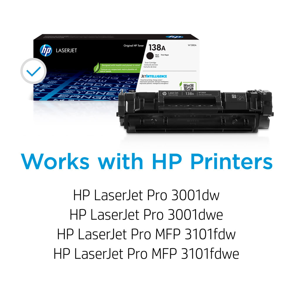 HP 138A side label and chip illustrating authenticity and compatibility benefits