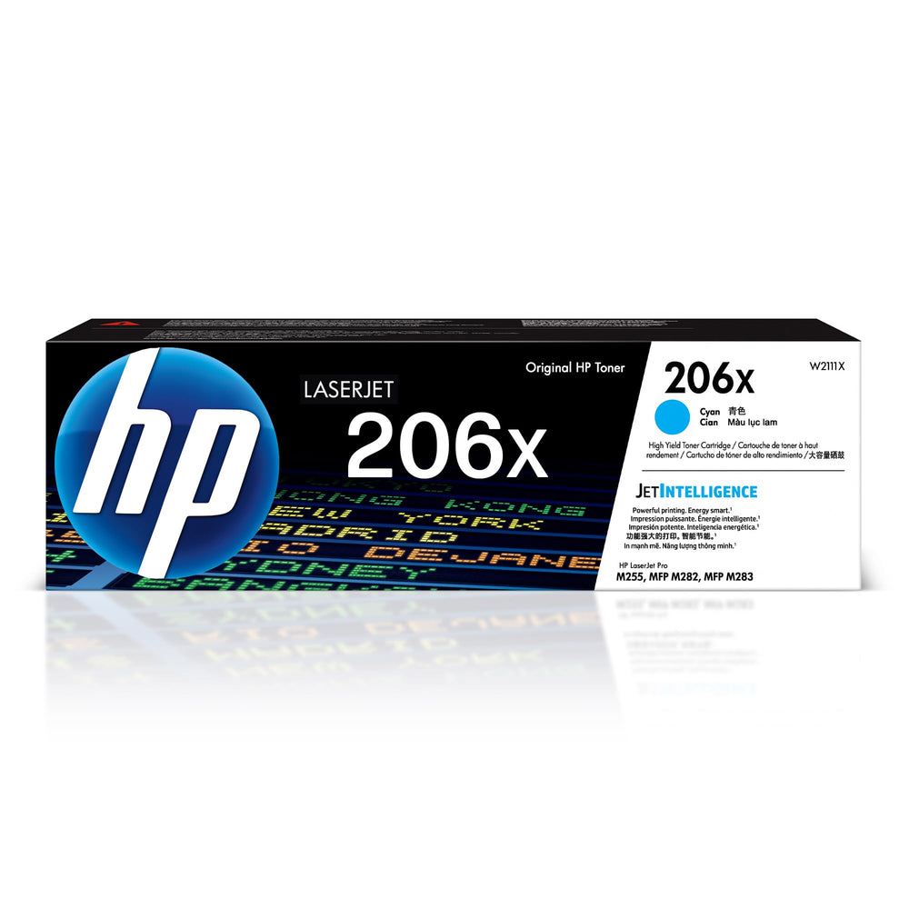 HP 206X cyan front view showing cartridge and benefit of reliable color
