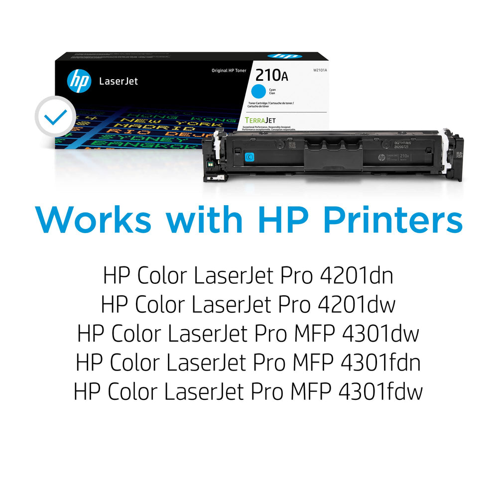HP 210A cyan cartridge side label displaying compatibility and SKU for quick reference
