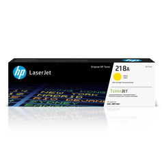 HP 218A yellow front packaging showing product and compatibility benefits
