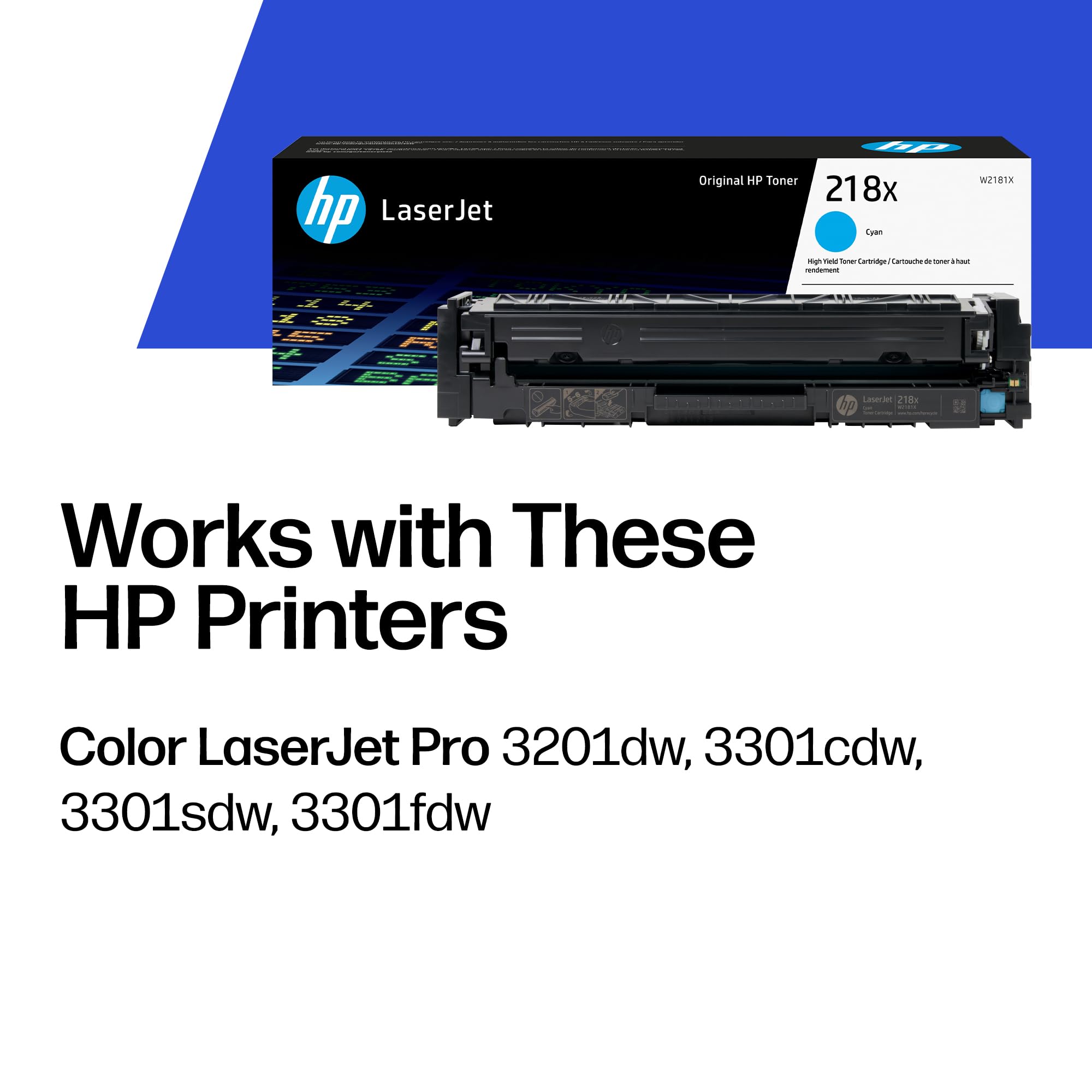 HP 218X side label close-up displaying cartridge model and compatibility benefits