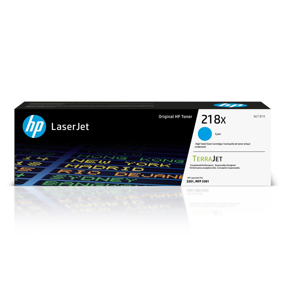 HP 218X cyan cartridge front view showing shape and branding for reliable replacement