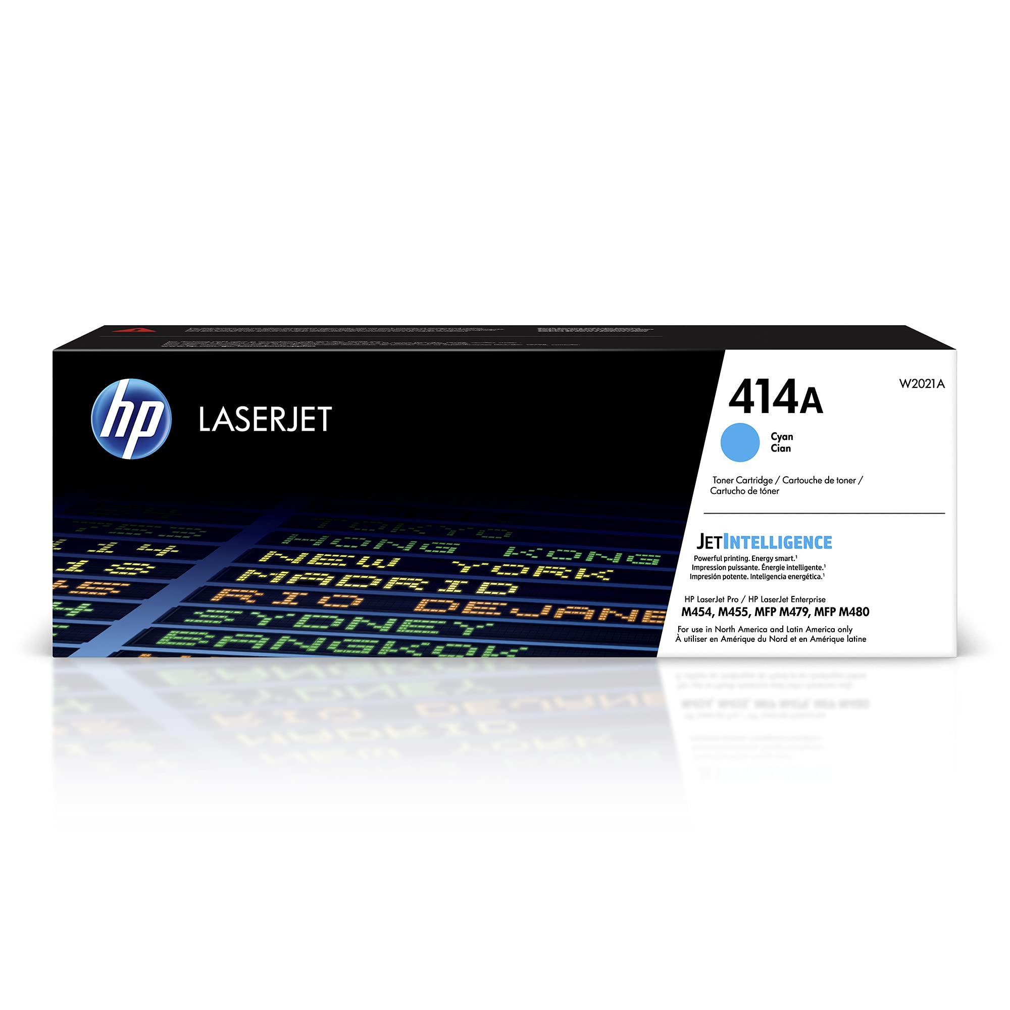 HP 414A cyan front packaging showing brand and model for reliable supply