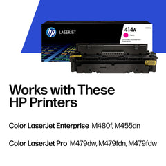 HP 414A magenta side label highlighting model number and easy identification benefit