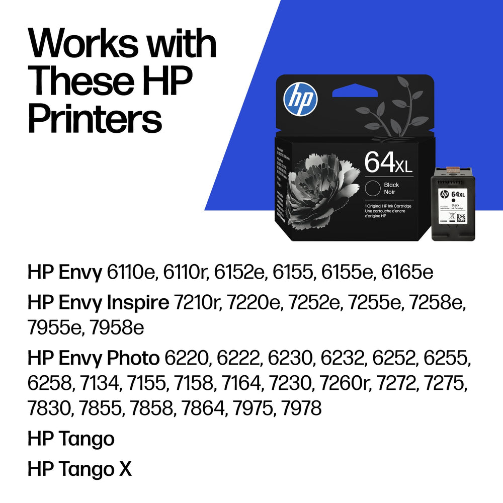 HP 64XL cartridge close-up highlighting build quality and clear contact points