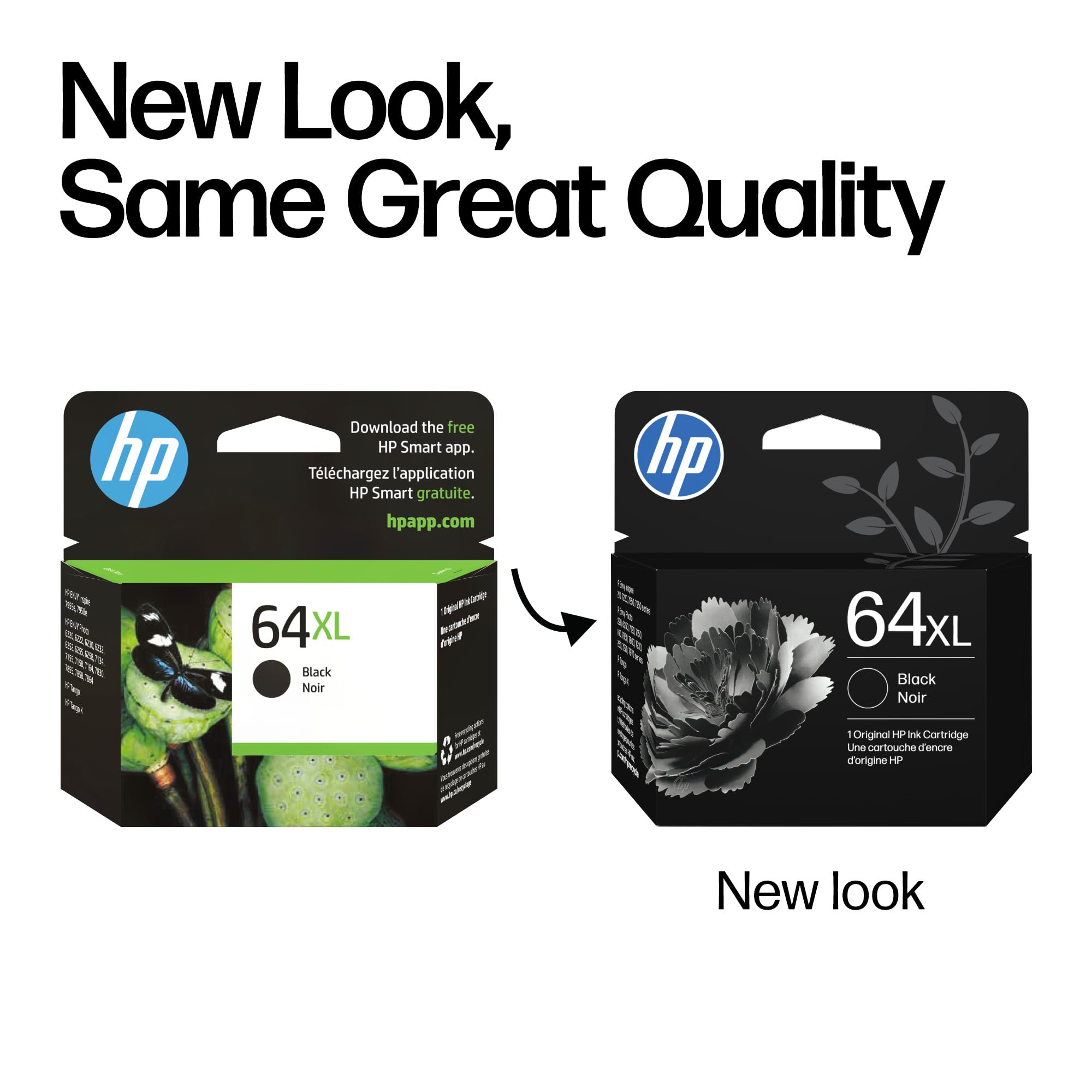 HP 64XL inserted in an HP printer demonstrating easy installation and fit