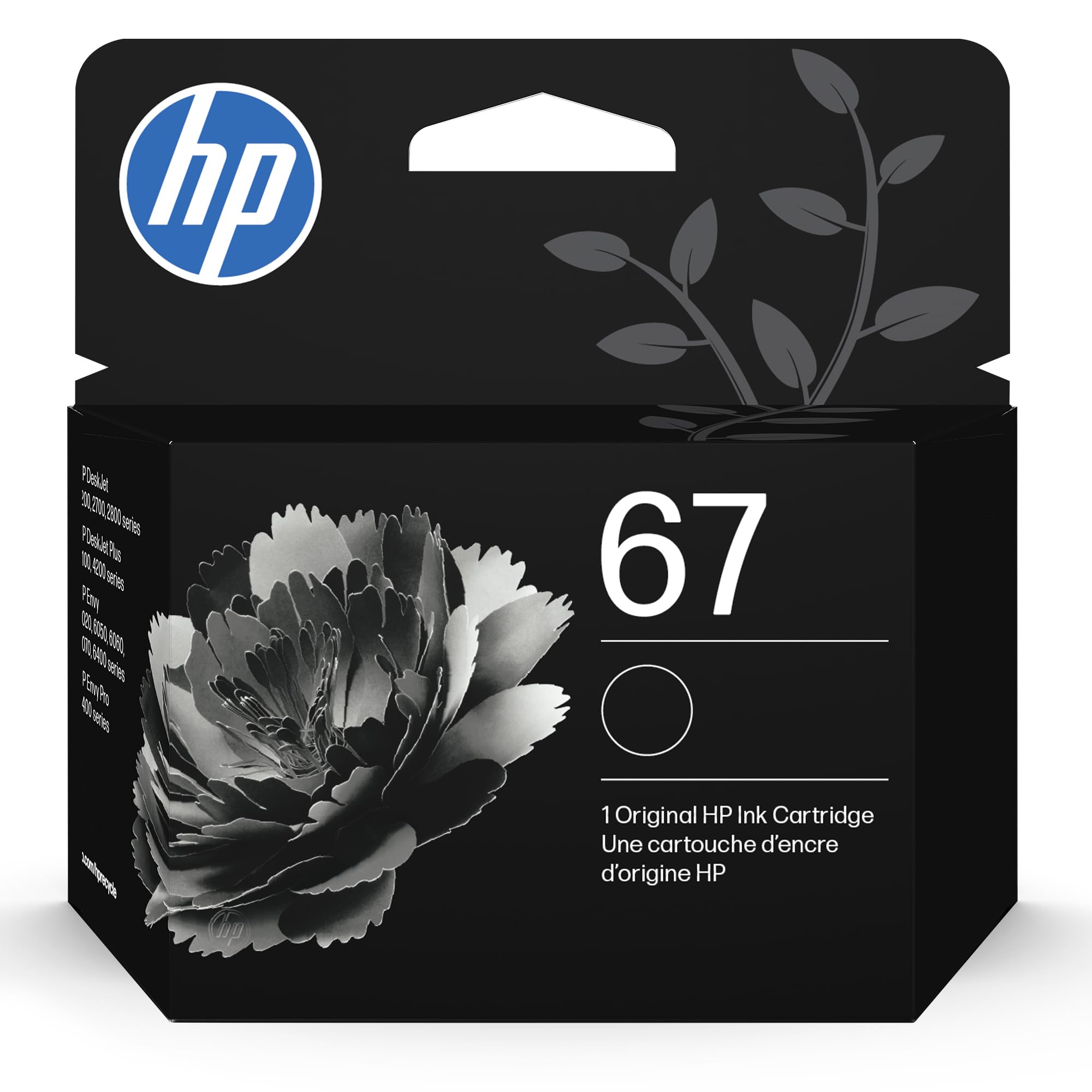 HP 67 front packaging displaying cartridge and compatibility benefits