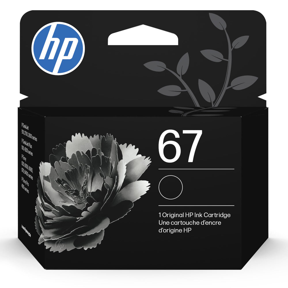 HP 67 front packaging displaying cartridge and compatibility benefits