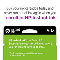 HP 902 magenta cartridge label detail showing compatibility and reassurance
