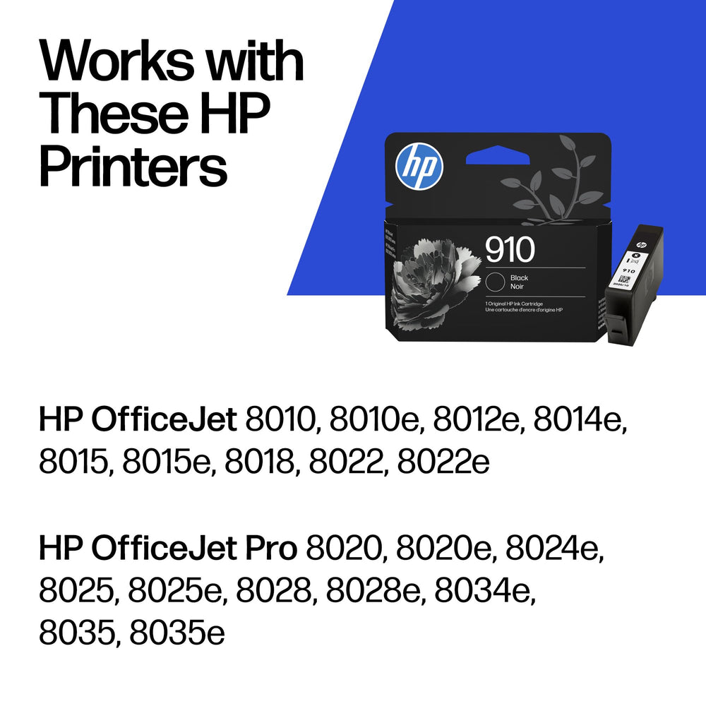 HP 910 black cartridge close-up of nozzle and chip for reliable prints