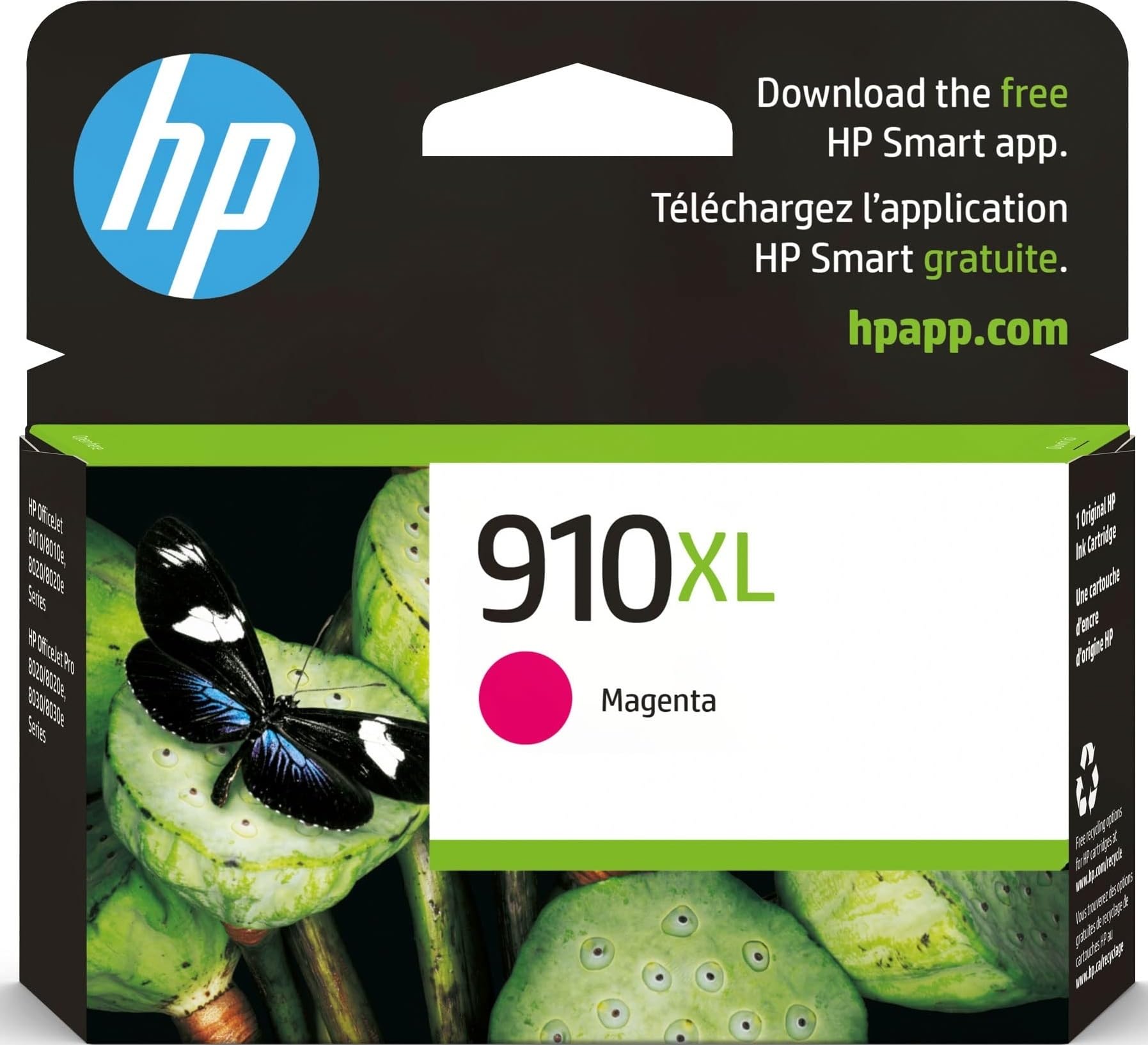 HP 910XL magenta front packaging showing product clarity and authenticity
