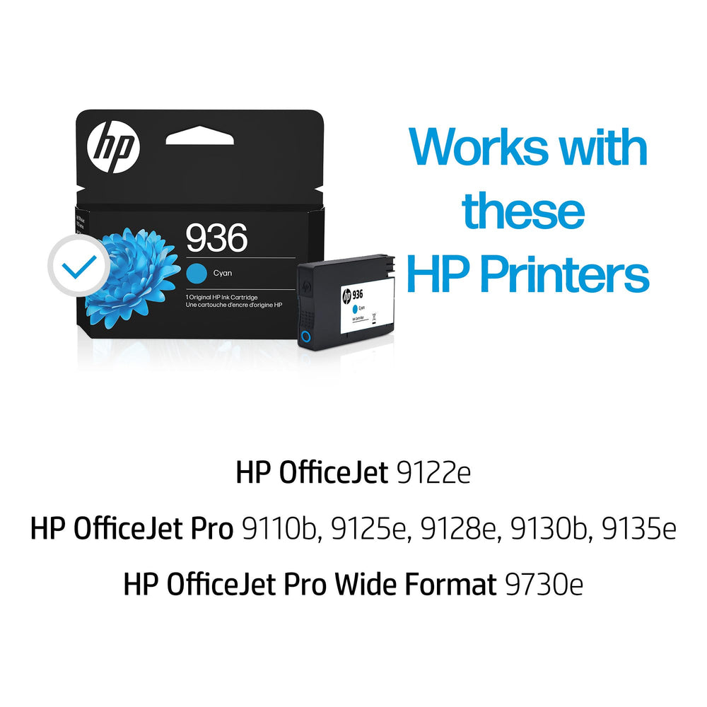 HP 936 cyan side label detail highlighting compatibility and yield