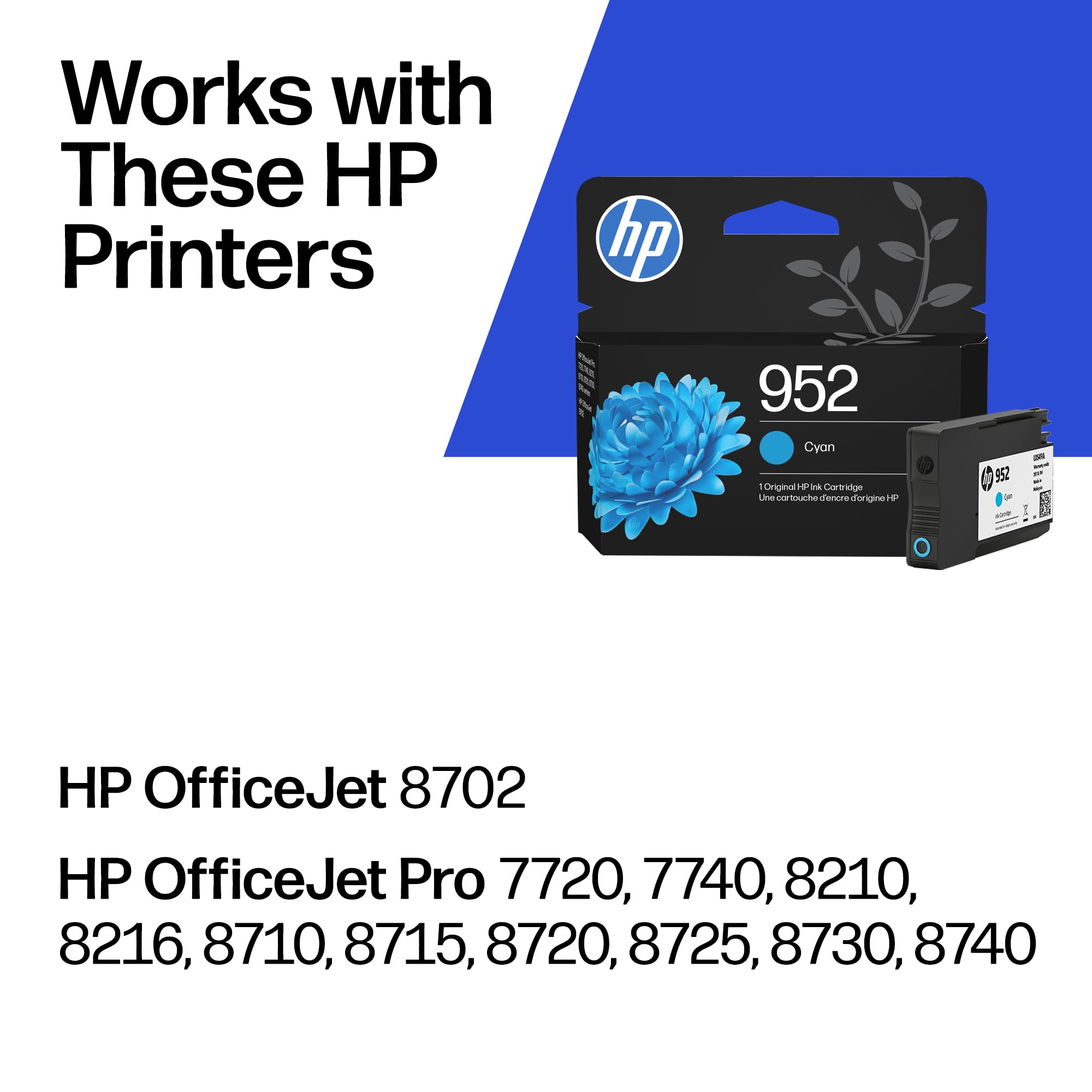 HP 952 cyan close-up of cartridge nozzle delivering clog-resistant performance