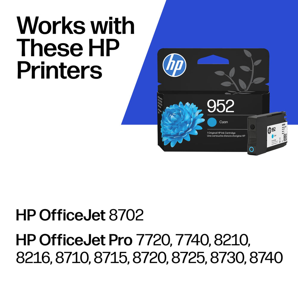HP 952 cyan close-up of cartridge nozzle delivering clog-resistant performance