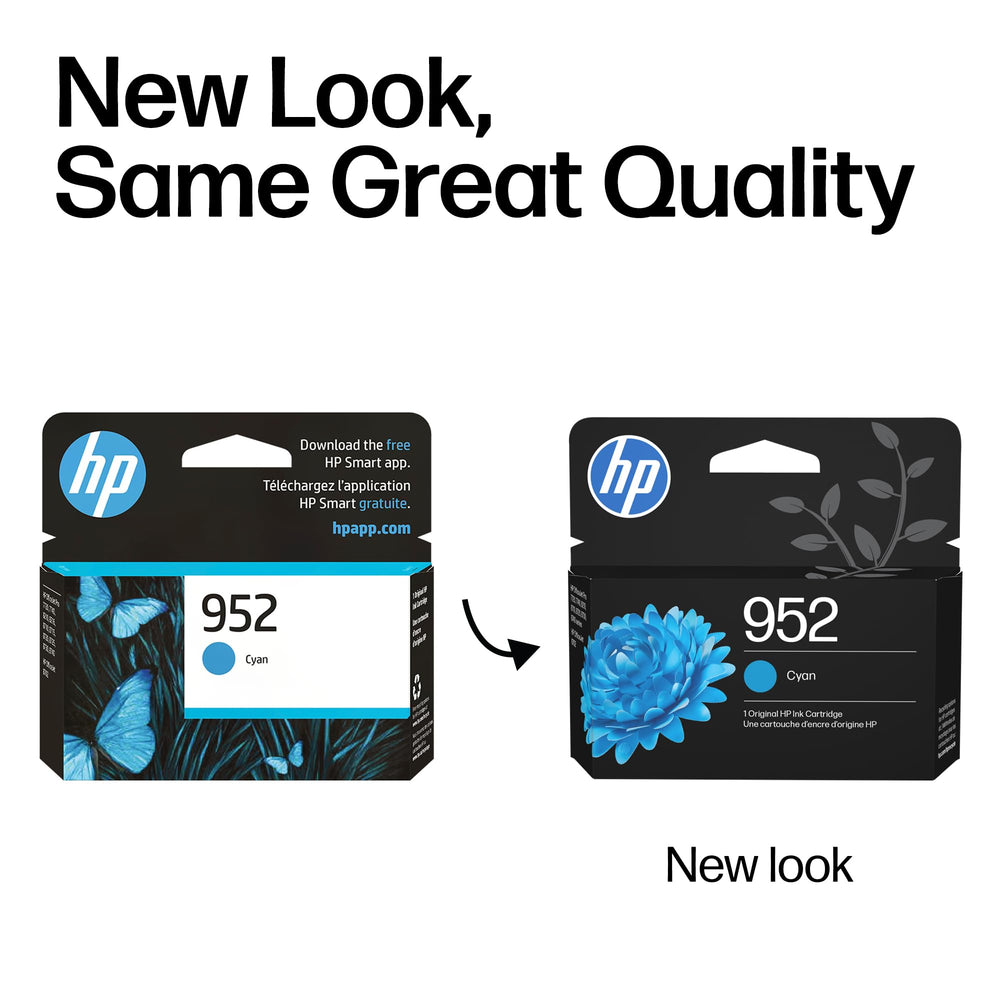HP 952 cyan cartridge installed in printer slot enabling reliable, ready-to-print color