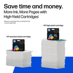 HP 952 cyan cartridge next to OfficeJet Pro illustrating seamless compatibility