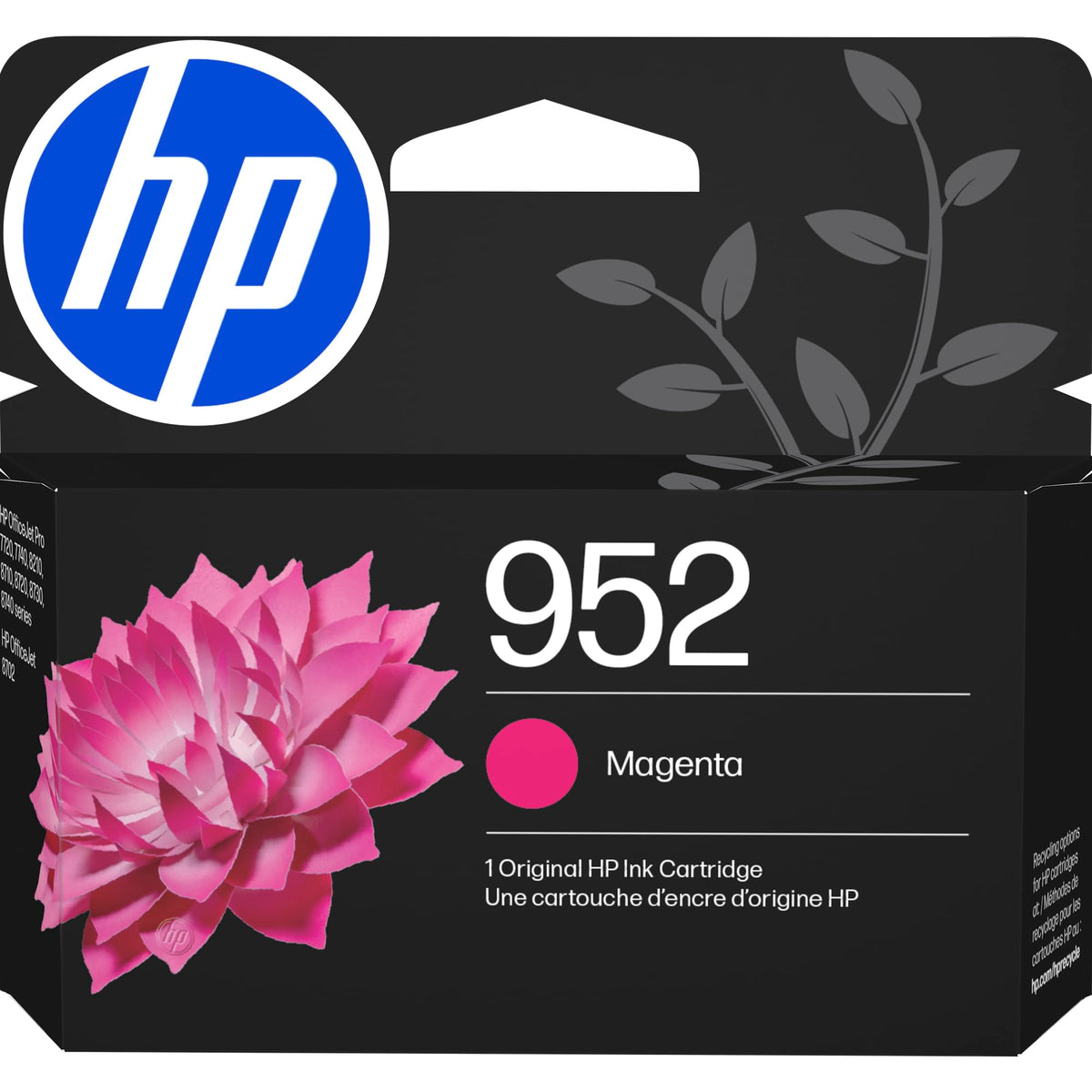 HP 952 magenta front packaging showing cartridge and branding, ensures correct purchase