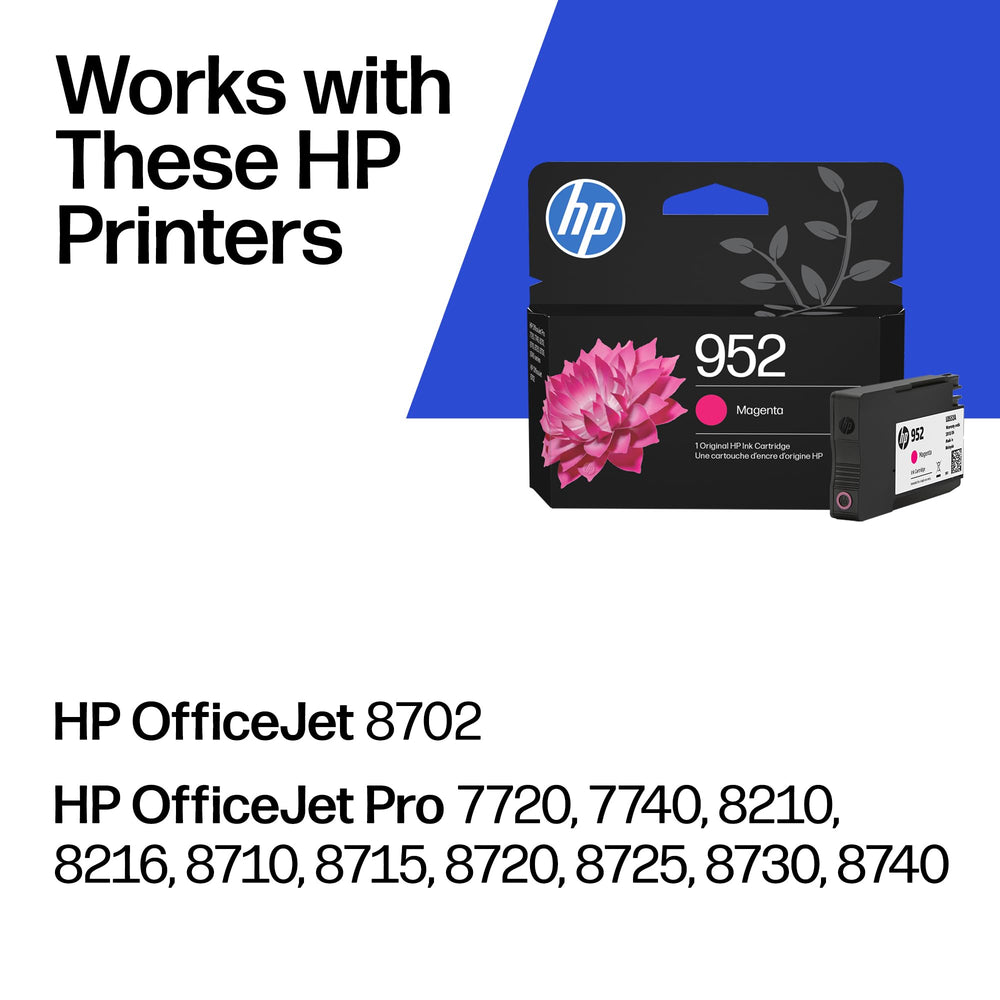 HP 952 magenta side labels with compatibility info, helps confirm printer fit