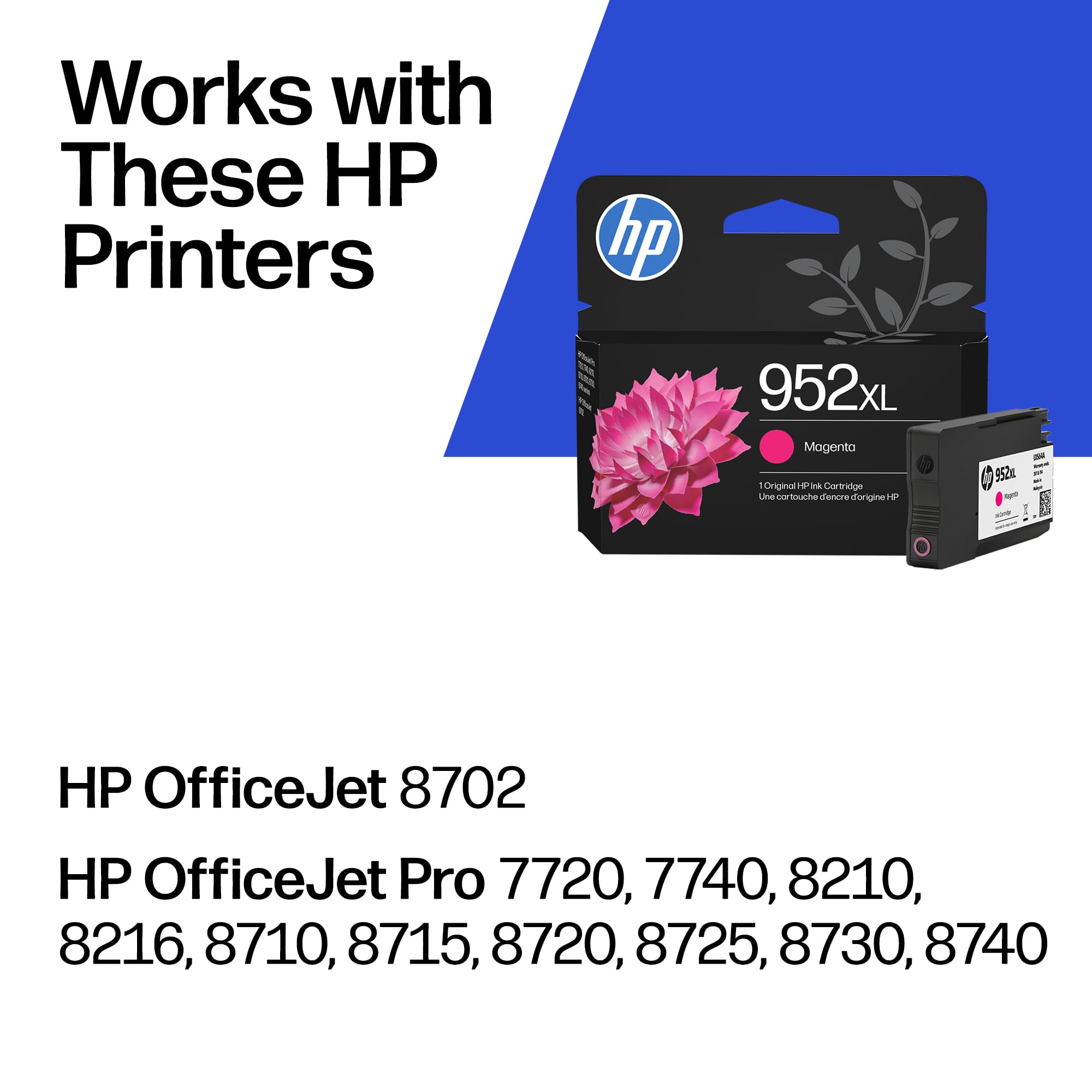 HP 952XL magenta side label detail highlighting compatibility and clear fit