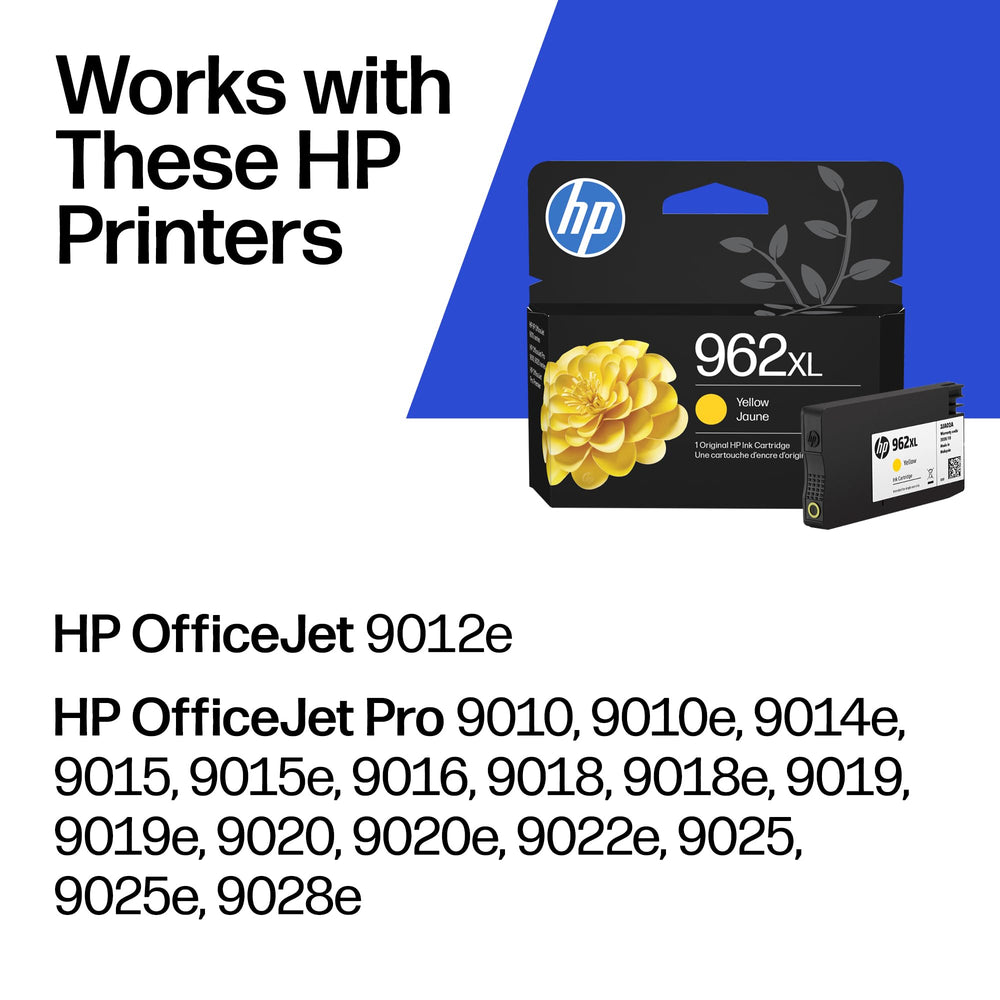 HP 962XL yellow cartridge angled view highlighting build quality and fit