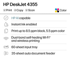 HP DeskJet 4355 control panel closeup highlighting icon LCD for easy operation
