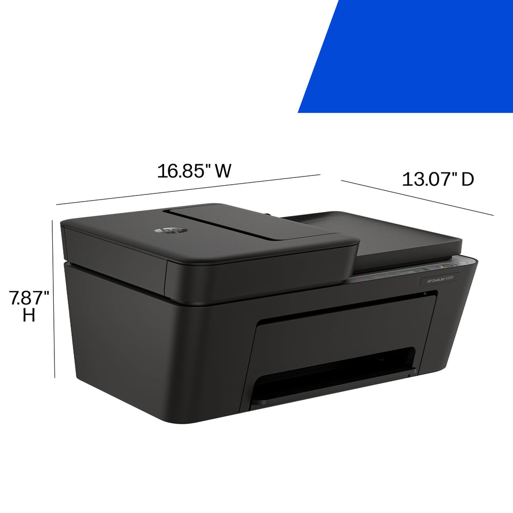 HP DeskJet 4355 scanner lid open showing flatbed for photos and single sheets