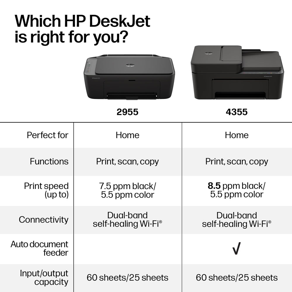 HP DeskJet 4355 next to laptop for scale showing compact home fit