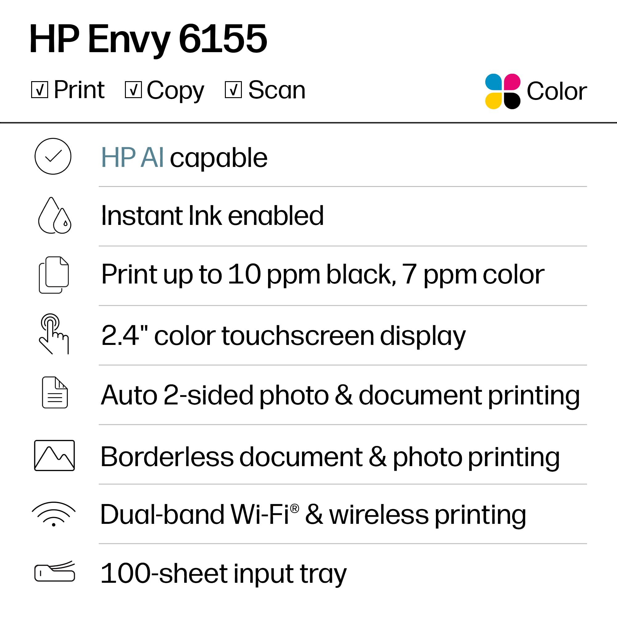 HP Envy 6155 2.4-inch touchscreen close-up for easy navigation and quick control